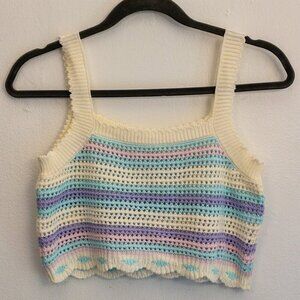 GU Pastel Crochet Knit Crop Top – Size M | Cream with Soft Stripes
